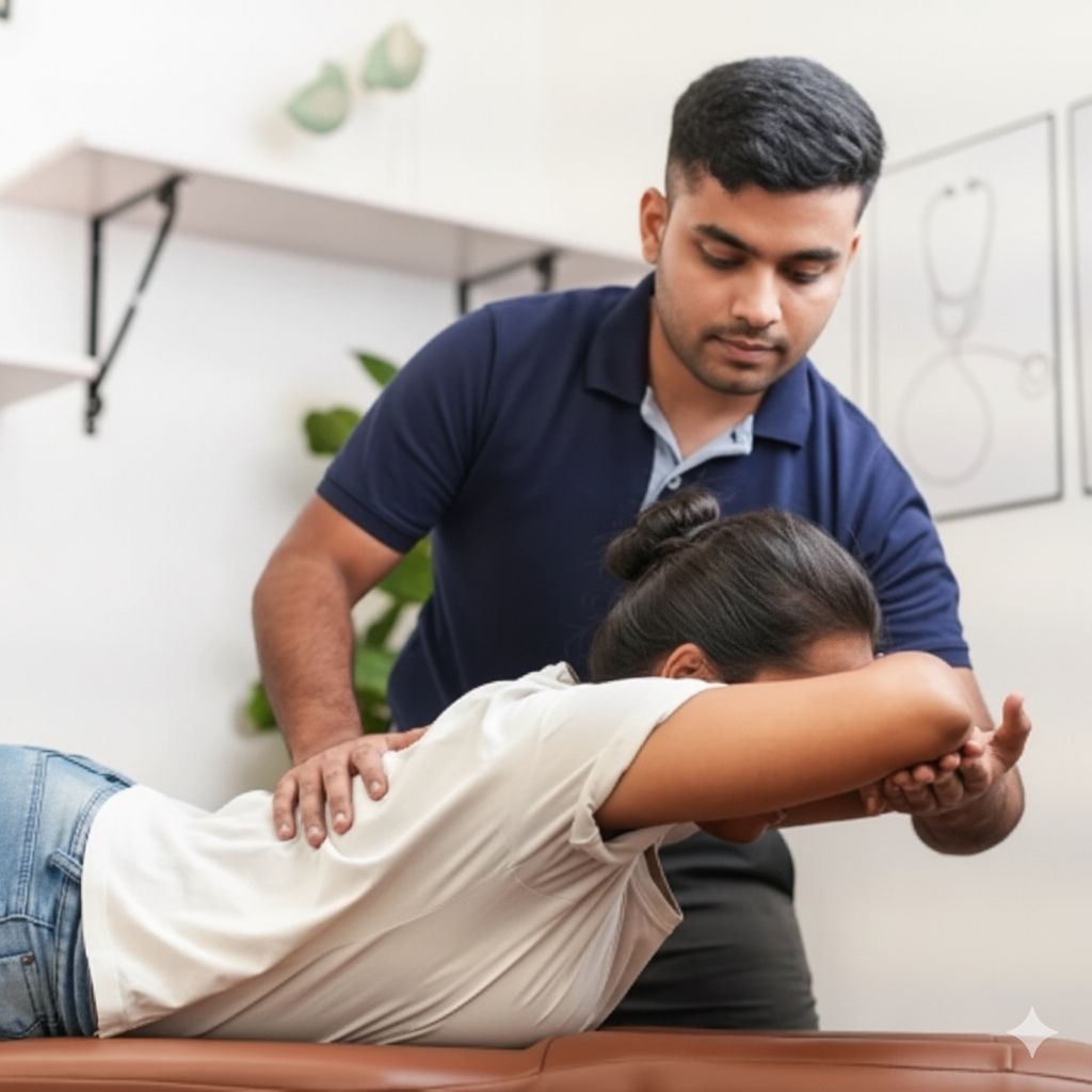 Osteopathy treatment illustration — hands-on manual therapy